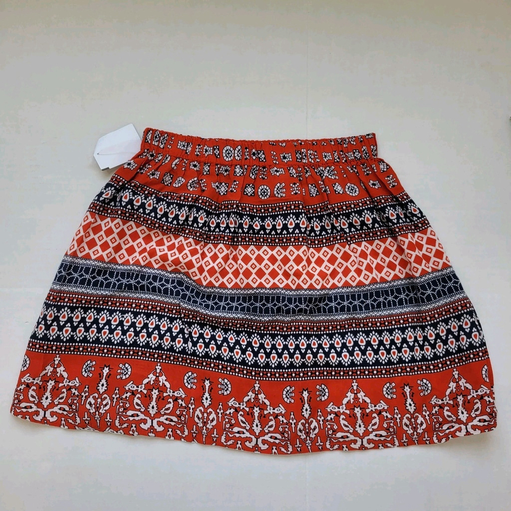 ANTHROPOLOGIE RAGA Medium Boho Printed Mini Skirt Lined Red
